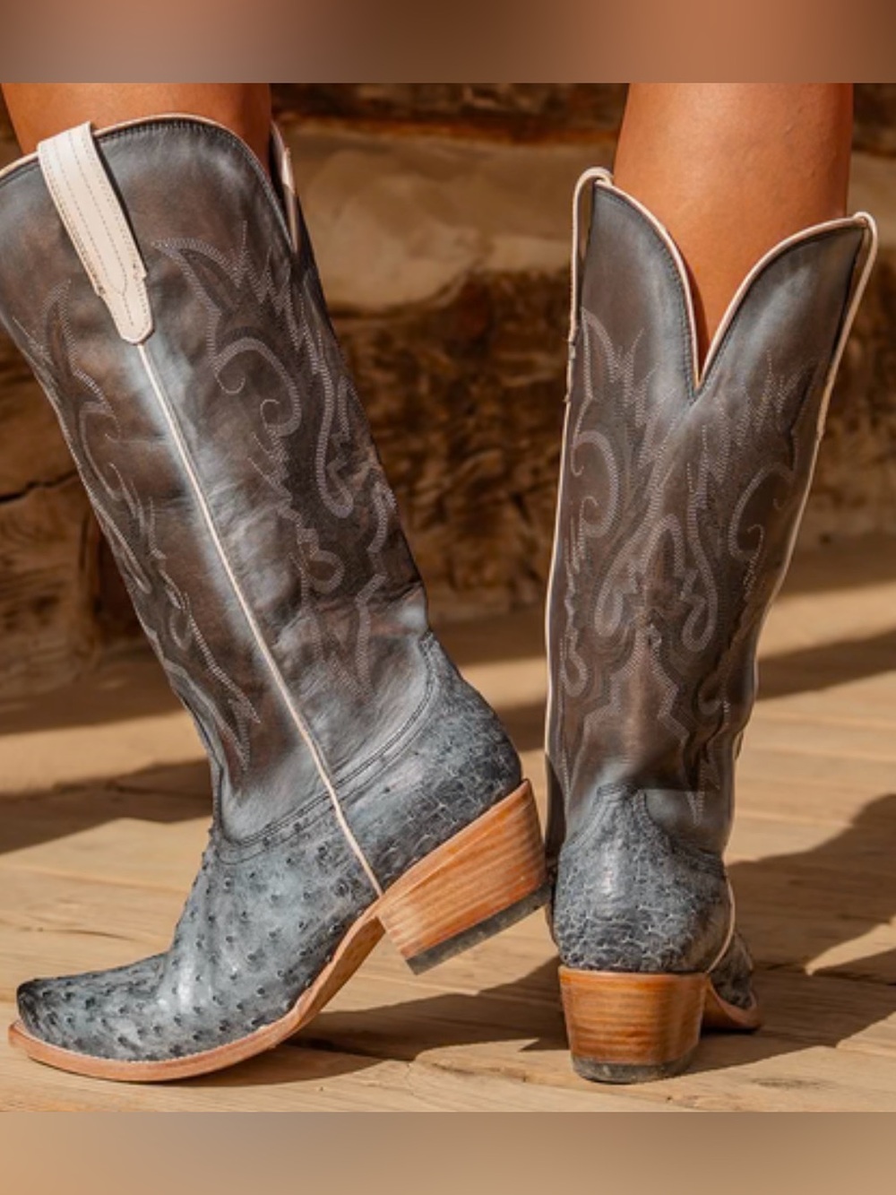 Freebird Ice Ostrich Woodland Western Boots 6